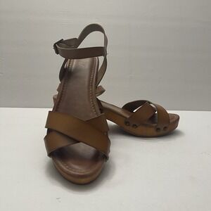 MIA Susan Women's Platform Boho Clog Tan Sandals Size 8.5 Faux Wood Retro Chunky